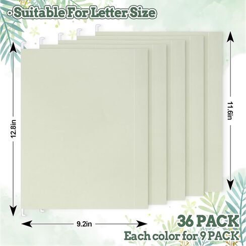 Whaline 36 Pack Sage Green Hanging File Folders Letter Size Solid Green File Pockets with Tab for Home Office Classroom Supplies, 9.3 x 12.1 Inch in Saudi Arabia
