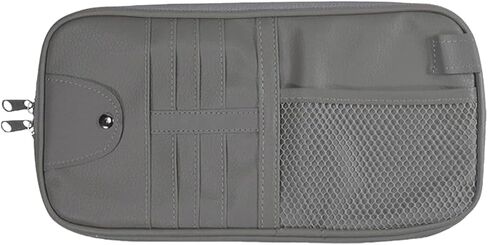 Car Visor Organizer, Double Zipper Sunglass Holder with Elastic Bands, PU Leather Car Storage Holder, Multi-Pocket Storage Pouch, Sun Visor Organizer for Most Cars (Beige) in Saudi Arabia