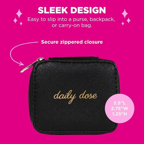 حافظة حبوب الدواء النسائية بسحاب من MIAMICA مع منظم بلاستيكي قابل للإزالة لمدة 7 أيام، كرز أحمر منقوش دائري، 8.89 سم × 8.89 سم × 3.15 سم - صندوق دواء أسبوعي مع تصميم مضغوط، عدد 1.0 in Kuwait