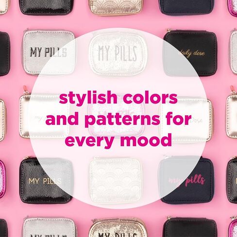 حافظة حبوب الدواء النسائية بسحاب من MIAMICA مع منظم بلاستيكي قابل للإزالة لمدة 7 أيام، كرز أحمر منقوش دائري، 8.89 سم × 8.89 سم × 3.15 سم - صندوق دواء أسبوعي مع تصميم مضغوط، عدد 1.0 in Kuwait