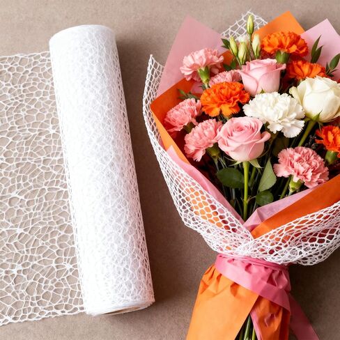 42 سم * 5 ياردة بابيل كوريانو بارا فلوريس، ورق تغليف كوري أبيض حليبي، ورق تغليف زهور شبكي من اللؤلؤ (أبيض حليبي) in Kuwait