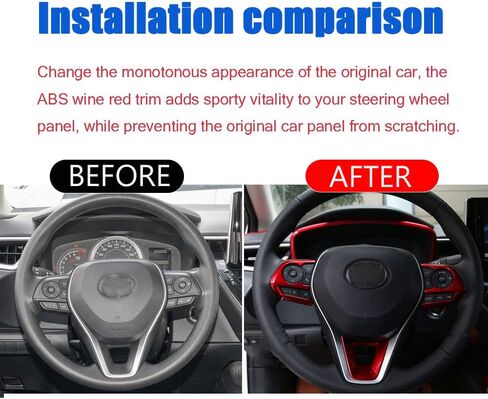 BOYUER for Toyota Corolla 2020-2026 Corolla Cross/ 2019-2025 Corolla Hatchback 3PCS ABS Steering Wheel Panel Cover Trim Sticker Car Interior Accessories Decoration Panel Moulding Trims(Wine red) in Saudi Arabia