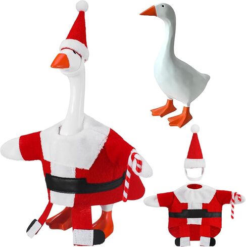 Thyle 7 Inches Christmas Desk Goose with Santa Outfit Set Cute Funny Festive Goose Figure Complete with Santa Hat and Costume Clothes for Christmas Table Office Desk Tabletop Decorations in Saudi Arabia