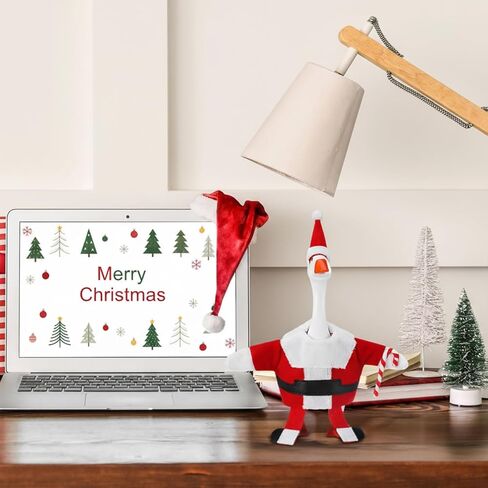 Thyle 7 Inches Christmas Desk Goose with Santa Outfit Set Cute Funny Festive Goose Figure Complete with Santa Hat and Costume Clothes for Christmas Table Office Desk Tabletop Decorations in Saudi Arabia