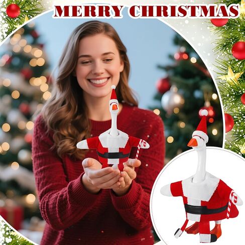 Thyle 7 Inches Christmas Desk Goose with Santa Outfit Set Cute Funny Festive Goose Figure Complete with Santa Hat and Costume Clothes for Christmas Table Office Desk Tabletop Decorations in Saudi Arabia