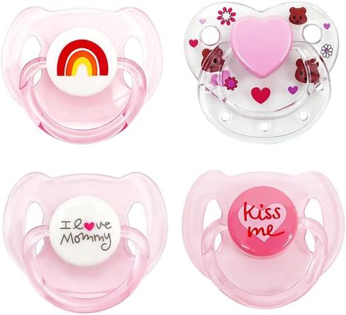 4-Piece Magnetic Pacifier Set for Reborn Doll Accessories Simulates Realistic Soothing and Feeding Cute Pink Collection (Kiss Me, Heart Bear, Rainbow, I Love Mommy) in Saudi Arabia