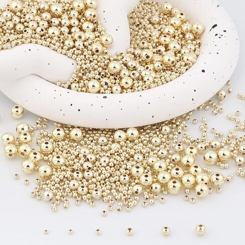 450pcs 14K Gold Filled Round Spacer Beads Seamless Ball Beads for DIY Jewelry Bracelet Necklace Making Findings (14K 2mm) in Saudi Arabia