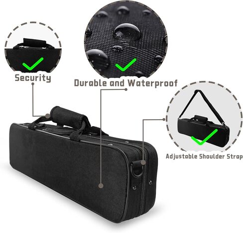 16 Holes Flute Case, Portable Gig Bag Box Leather for Western Concert Flute, Flute Hard Case Storage Cover Piccolo with Locking Latch and Plush Lined Interior for Flute Players Musician Gift in Saudi Arabia