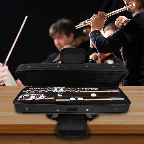 16 Holes Flute Case, Portable Gig Bag Box Leather for Western Concert Flute, Flute Hard Case Storage Cover Piccolo with Locking Latch and Plush Lined Interior for Flute Players Musician Gift in Saudi Arabia