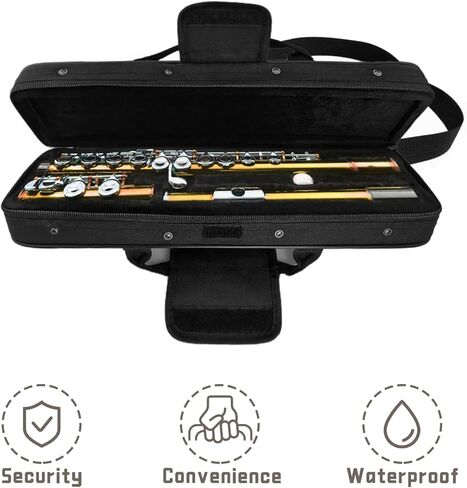 16 Holes Flute Case, Portable Gig Bag Box Leather for Western Concert Flute, Flute Hard Case Storage Cover Piccolo with Locking Latch and Plush Lined Interior for Flute Players Musician Gift in Saudi Arabia