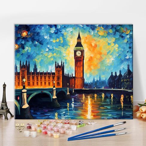 TUMOVO Paint by Numbers Kit for Adults Glowing Big Ben Towers Over Central London Under a Dramatic Night Sky Painting Number, Abstract DIY Art Crafts Canvas Oil Painting, 16x20 Inch in Saudi Arabia