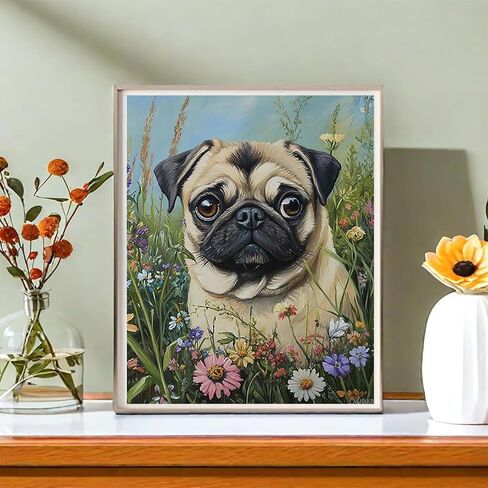 LAENAKR Paint by Numbers for Adults Pug Dog, Paint by Numbers Kit on Canvas for Beginners, Garden Meadows Oil Painting Set Craft Supplies, 16" W x 20" L in Saudi Arabia