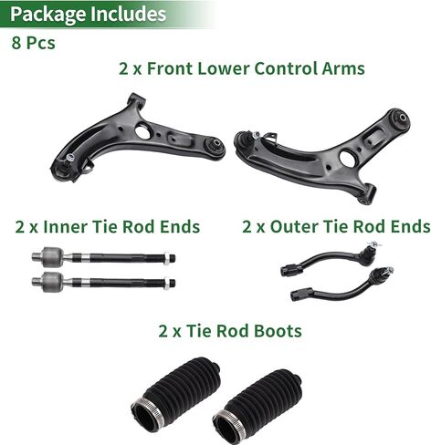 X AUTOHAUX 8pcs Front Suspension Kit Lower Control Arm Inner Outer Tie Rod End with Boots for Hyundai Elantra 2011-2013 No.K622232/EV800886/ES801074 in Saudi Arabia