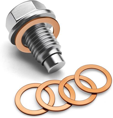 M16 x1.5 Magnetic Oil Drain Plug, Stainless Steel Oil Pan Drain Nut Bolt with 5PCS Copper Crush Washer, Anti Leakage, Universal Leak-proof Replacement, Car Accessories Fit for Cars, Motorcycles, Boats in Saudi Arabia