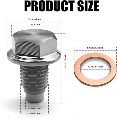 M16 x1.5 Magnetic Oil Drain Plug, Stainless Steel Oil Pan Drain Nut Bolt with 5PCS Copper Crush Washer, Anti Leakage, Universal Leak-proof Replacement, Car Accessories Fit for Cars, Motorcycles, Boats in Saudi Arabia