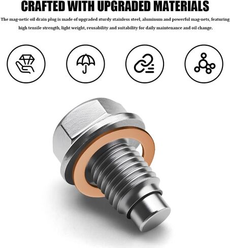 M16 x1.5 Magnetic Oil Drain Plug, Stainless Steel Oil Pan Drain Nut Bolt with 5PCS Copper Crush Washer, Anti Leakage, Universal Leak-proof Replacement, Car Accessories Fit for Cars, Motorcycles, Boats in Saudi Arabia