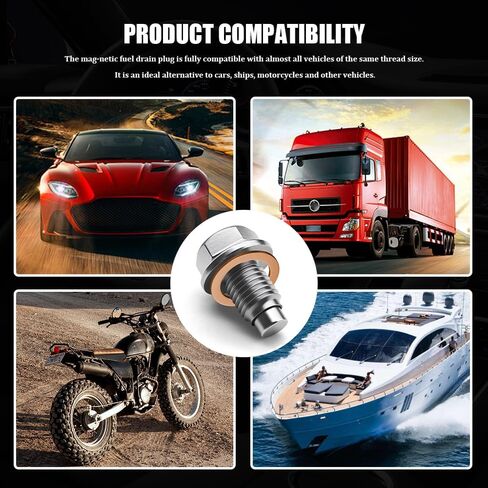 M16 x1.5 Magnetic Oil Drain Plug, Stainless Steel Oil Pan Drain Nut Bolt with 5PCS Copper Crush Washer, Anti Leakage, Universal Leak-proof Replacement, Car Accessories Fit for Cars, Motorcycles, Boats in Saudi Arabia