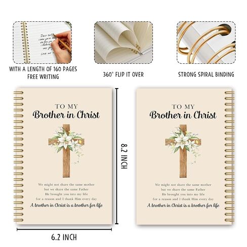 BEHIFL Brother in Christ Christian Spiral Notebook مجلة آية الكتاب المقدس، هدايا مسيحية على شكل زهرة للنساء، هدايا دينية للأخ في المسيح، دفتر ملاحظات الكنيسة، 5.5 × 8.4 بوصة in Saudi Arabia
