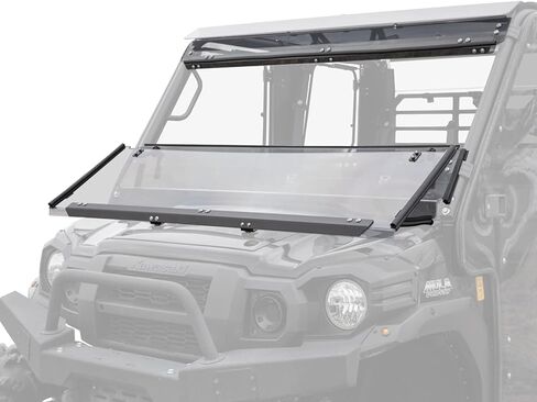 SuperATV Heavy Duty Scratch Resistant 3-in-1 Flip Down Windshield Compatible With Kawasaki Mule Pro FXT / FX / DXT / DX (2015+) - Switch Between Full, Flip, and Half Windshield | USA Made in Saudi Arabia