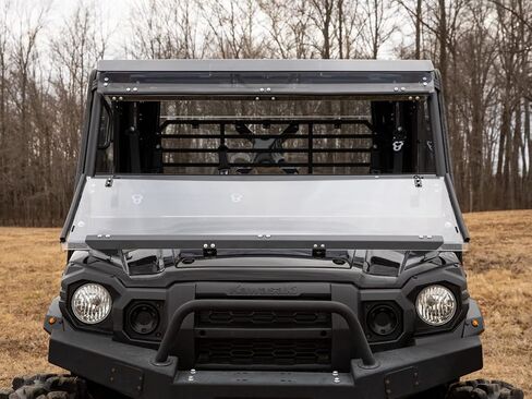 SuperATV Heavy Duty Scratch Resistant 3-in-1 Flip Down Windshield Compatible With Kawasaki Mule Pro FXT / FX / DXT / DX (2015+) - Switch Between Full, Flip, and Half Windshield | USA Made in Saudi Arabia