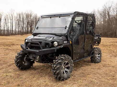 SuperATV Heavy Duty Scratch Resistant 3-in-1 Flip Down Windshield Compatible With Kawasaki Mule Pro FXT / FX / DXT / DX (2015+) - Switch Between Full, Flip, and Half Windshield | USA Made in Saudi Arabia