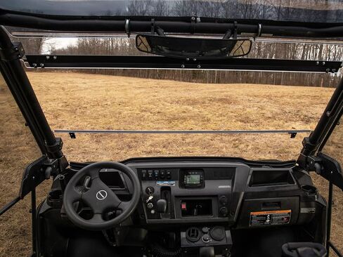 SuperATV Heavy Duty Scratch Resistant 3-in-1 Flip Down Windshield Compatible With Kawasaki Mule Pro FXT / FX / DXT / DX (2015+) - Switch Between Full, Flip, and Half Windshield | USA Made in Saudi Arabia