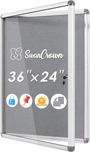 SWANCROWN Enclosed Bulletin Board 36x24 in, Tamperproof Lockable Grey Felt Board Wall Display Case for Office School Home, Aluminum Frame in Kuwait