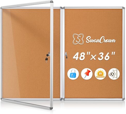 SWANCROWN Enclosed Bulletin Board 36x24 in, Tamperproof Lockable Grey Felt Board Wall Display Case for Office School Home, Aluminum Frame in Kuwait