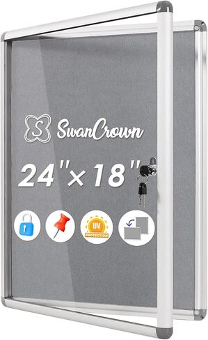 SWANCROWN Enclosed Bulletin Board 36x24 in, Tamperproof Lockable Grey Felt Board Wall Display Case for Office School Home, Aluminum Frame in Kuwait
