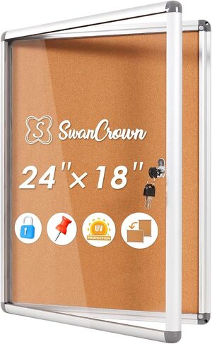 SWANCROWN Enclosed Bulletin Board 36x24 in, Tamperproof Lockable Grey Felt Board Wall Display Case for Office School Home, Aluminum Frame in Kuwait