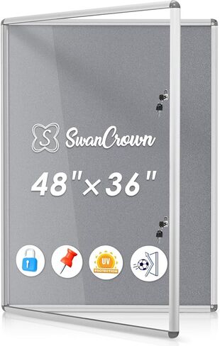 SWANCROWN Enclosed Bulletin Board 36x24 in, Tamperproof Lockable Grey Felt Board Wall Display Case for Office School Home, Aluminum Frame in Kuwait