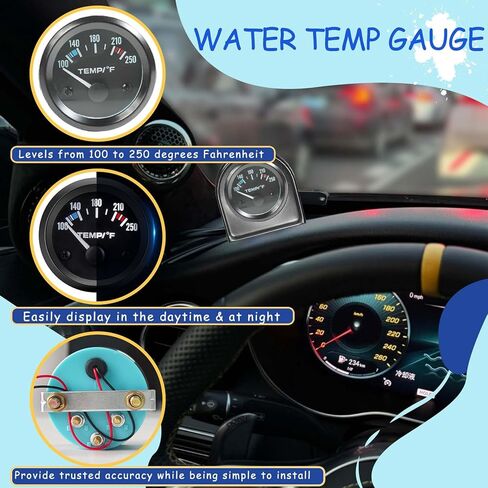 مقياس درجة حرارة الماء العالمي 2 بوصة/52 مم مقياس درجة الحرارة 100-250 درجة فهرنهايت للسيارات مع إضاءة خلفية LED DC 12V مقاييس السيارات للسيارات والشاحنات والمركبات والسفن in Saudi Arabia