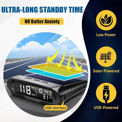شاشة عرض لاسلكية للسيارات بنظام تحديد المواقع العالمي (GPS) عداد السرعة الرقمي مع شاشة LCD إنذار السرعة الزائدة KMH/MPH الوقت/الارتفاع/درجة الحرارة/عرض السرعة، تنبيه الاهتزاز، تعديل السطوع التلقائي in Saudi Arabia