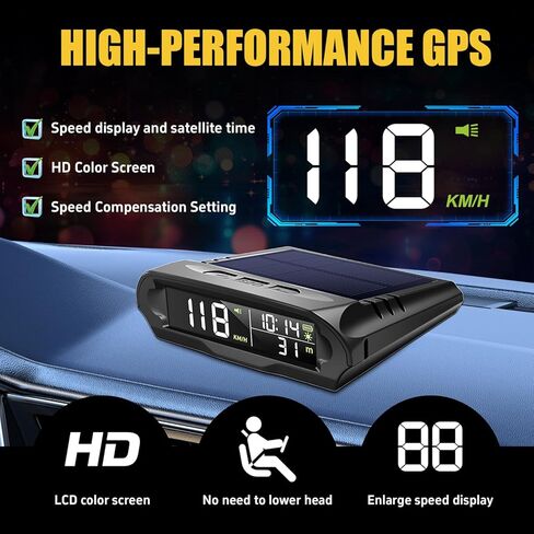 شاشة عرض لاسلكية للسيارات بنظام تحديد المواقع العالمي (GPS) عداد السرعة الرقمي مع شاشة LCD إنذار السرعة الزائدة KMH/MPH الوقت/الارتفاع/درجة الحرارة/عرض السرعة، تنبيه الاهتزاز، تعديل السطوع التلقائي in Saudi Arabia