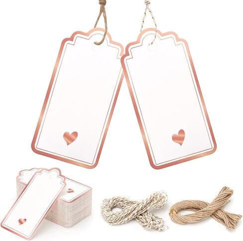 100 قطعة من بطاقات الهدايا من Createreedo مع سلسلة مرفقة، 1.8 * 3.5 بوصة علامات ورقية فارغة على شكل قلب ذهبي وردي، علامة تعليق لحقائب الهدايا والملابس والحرف اليدوية وأعياد الميلاد وعيد الميلاد وعيد الشكر in Kuwait