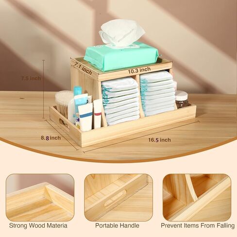 Three colors Diaper Organizer, Wooden Diaper Caddy Organizer, Changing Table Organizer, Diaper Storage Organizer, Nursery Baby Organization (Brown) in Saudi Arabia