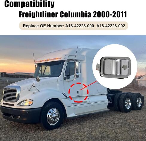مقبض الباب الخارجي جانب السائق الأيسر متوافق مع 2000-2011 Freightliner Columbia استبدال A18-42228-000 A18-42228-002، مع مفاتيح، كروم (أجهزة سوداء) in Kuwait