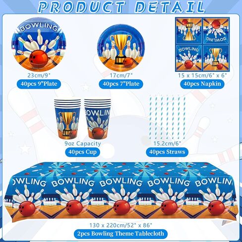 KEFAN Bowling Birthday Party Decorations, Bowling Theme Party Tableware Supplies including Plates, Cups, Napkins, Tablecloth (40) in Saudi Arabia