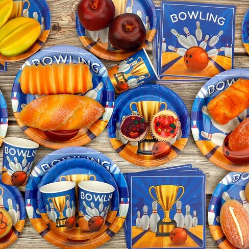 KEFAN Bowling Birthday Party Decorations, Bowling Theme Party Tableware Supplies including Plates, Cups, Napkins, Tablecloth (40) in Saudi Arabia