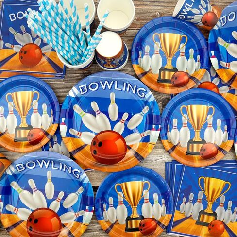 KEFAN Bowling Birthday Party Decorations, Bowling Theme Party Tableware Supplies including Plates, Cups, Napkins, Tablecloth (40) in Saudi Arabia