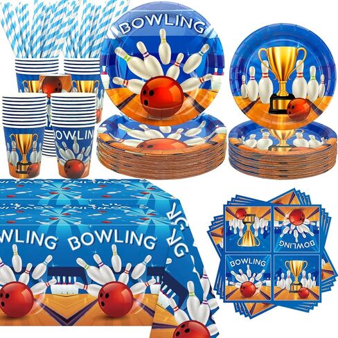 KEFAN Bowling Birthday Party Decorations, Bowling Theme Party Tableware Supplies including Plates, Cups, Napkins, Tablecloth (40) in Saudi Arabia