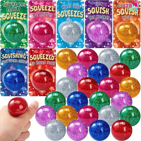 JOYIN 28 Packs Valentine's Day Stretchy Balls with Cards, Classroom Exchange Gift for Kids, Valentine's Party Favors, Classroom Holiday Reward Prizes, Stress Relief Stretch Balls in Saudi Arabia