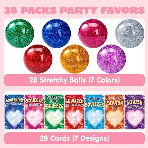 JOYIN 28 Packs Valentine's Day Stretchy Balls with Cards, Classroom Exchange Gift for Kids, Valentine's Party Favors, Classroom Holiday Reward Prizes, Stress Relief Stretch Balls in Saudi Arabia