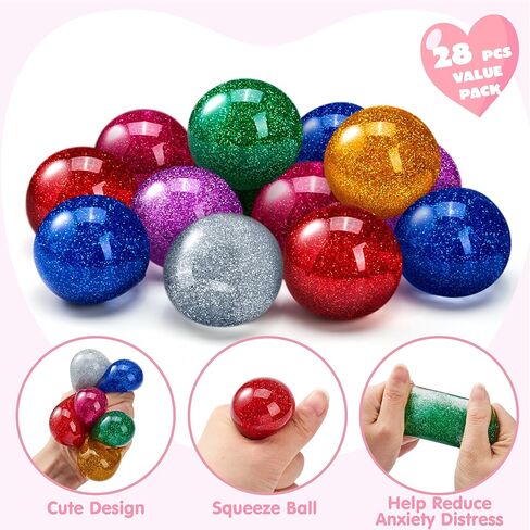 JOYIN 28 Packs Valentine's Day Stretchy Balls with Cards, Classroom Exchange Gift for Kids, Valentine's Party Favors, Classroom Holiday Reward Prizes, Stress Relief Stretch Balls in Saudi Arabia