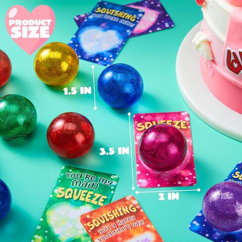 JOYIN 28 Packs Valentine's Day Stretchy Balls with Cards, Classroom Exchange Gift for Kids, Valentine's Party Favors, Classroom Holiday Reward Prizes, Stress Relief Stretch Balls in Saudi Arabia