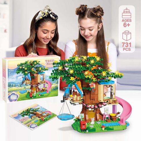 مجموعة بناء الغابة للفتيات من Treehouse مكونة من 731 قطعة متوافقة مع أصدقاء Lego، مجموعة مكعبات بناء بيت الشجرة الممتعة مع القطة والمنزلقة وأرجوحة السماء، هدايا عيد الميلاد للأطفال البنات من عمر 6 إلى 12 عامًا in Kuwait