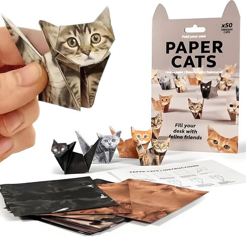 قطط ورقية أوريغامي DIY، 50 ورقة مطبوعة مسبقًا من ورق أوريغامي DIY مع خطوط سهلة الطي، اصنع شخصيات قطط ثلاثية الأبعاد خاصة بك، ديكور مكتب وهدية لمحبي القطط in Kuwait