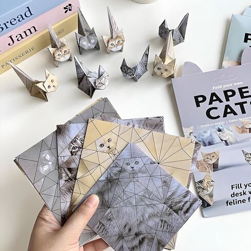قطط ورقية أوريغامي DIY، 50 ورقة مطبوعة مسبقًا من ورق أوريغامي DIY مع خطوط سهلة الطي، اصنع شخصيات قطط ثلاثية الأبعاد خاصة بك، ديكور مكتب وهدية لمحبي القطط in Kuwait