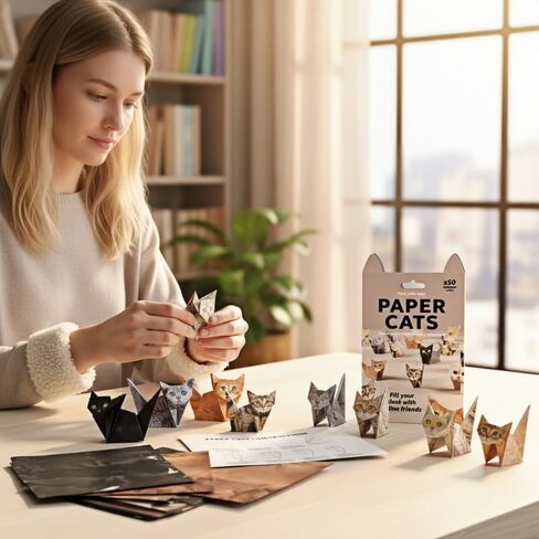 قطط ورقية أوريغامي DIY، 50 ورقة مطبوعة مسبقًا من ورق أوريغامي DIY مع خطوط سهلة الطي، اصنع شخصيات قطط ثلاثية الأبعاد خاصة بك، ديكور مكتب وهدية لمحبي القطط in Kuwait