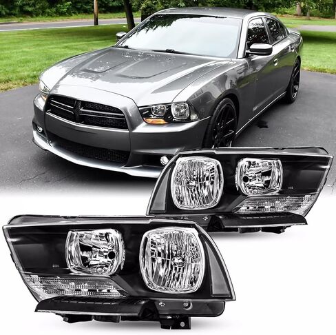 مجموعة المصابيح الأمامية طراز OE تناسب 2011 2012 2013 2014 دودج تشارجر R/T SE SRT8 SXT Plus Persuit Sedan استبدال المصابيح الأمامية السوداء الإسكان العنبر العاكس للسائق وجانب الركاب in Saudi Arabia